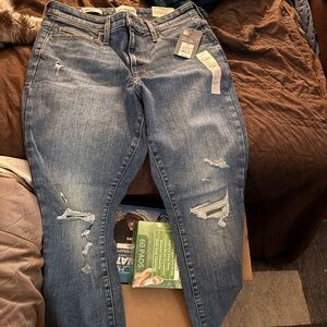 Blue Boyfriend Jeans with Distressed Details